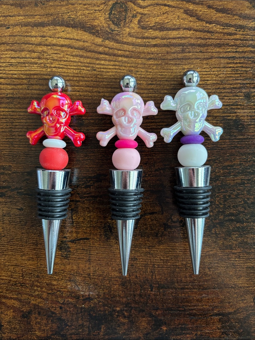 3 Handmade Skull Wine Toppers- made by Kelli_shop2drop